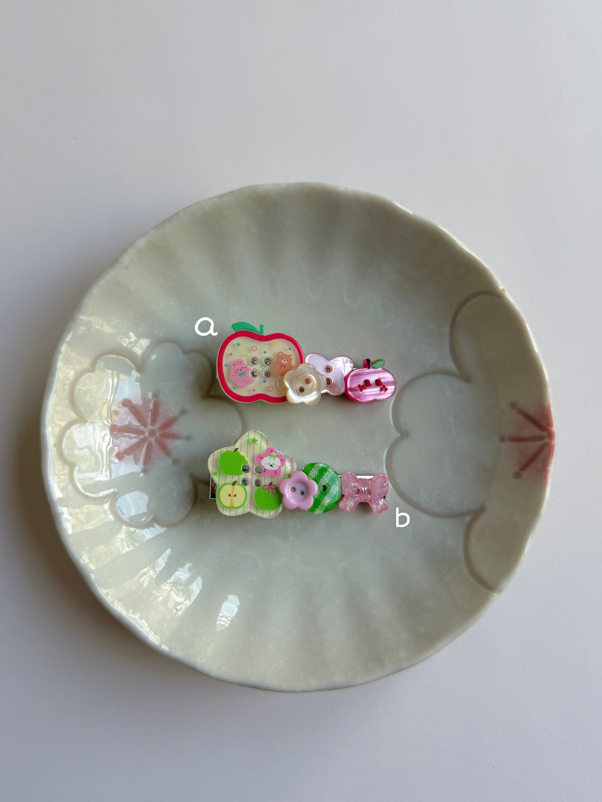 Apple Button Hair Clips